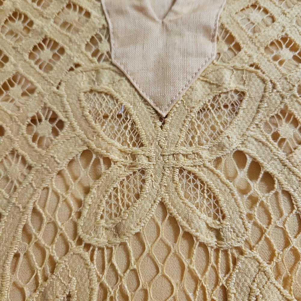 Chico’s 100% linen loose artsy lace top Lagenlook blouse yellow XL - Picture 5 of 10